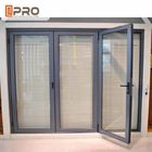 Puerta de plegamiento de encargo resistente de cristal doble del mdf de la puerta plegable de agua de Grey Aluminum Folding Doors With de la capa del polvo